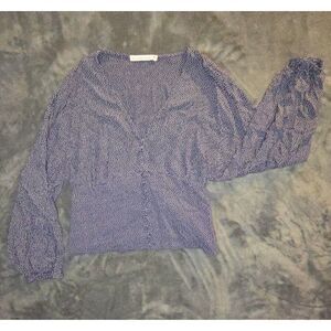 Abercrombie & Fitch Women's Long Sleeve Blue Polkadot Blouse V-Neck - Size M